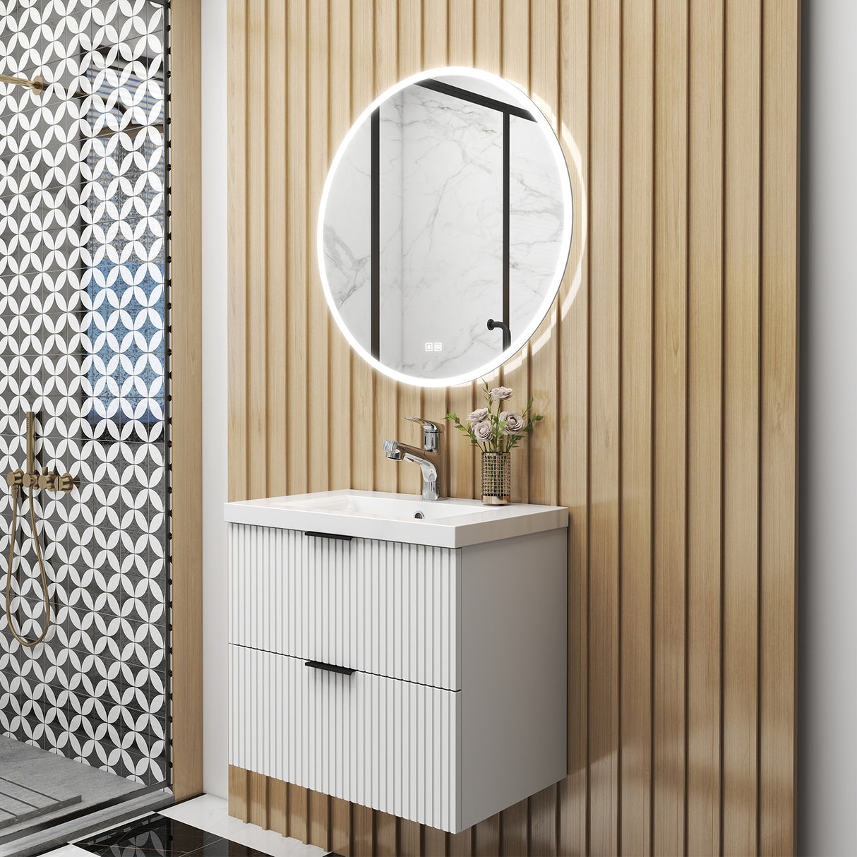 Modern Splash Wall Mounted White Bathroom Vanity Unit With Thick Ceramic Basin And 2 Soft Close Drawers  600*385*520mm