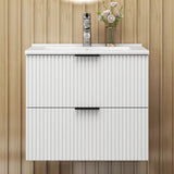 Modern Splash Wall Mounted White Bathroom Vanity Unit With Thin Ceramic Basin And 2 Soft Close Drawers  600*385*520mm