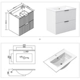Modern Splash Wall Mounted White Bathroom Vanity Unit With Thin Ceramic Basin And 2 Soft Close Drawers  600*385*520mm