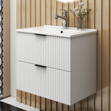Modern Splash Wall Mounted White Bathroom Vanity Unit With Thin Ceramic Basin And 2 Soft Close Drawers  600*385*520mm