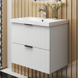 Modern Splash Wall Mounted White Bathroom Vanity Unit With Artificial Stone Basin And 2 Soft Close Drawers  600*385*520mm
