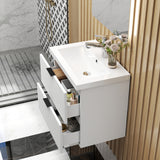 Modern Splash Wall Mounted White Bathroom Vanity Unit With Artificial Stone Basin And 2 Soft Close Drawers  600*385*520mm