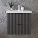 Modern Splash Wall Mounted Anthracite Bathroom Vanity Unit With Thick Ceramic Basin And 2 Soft Close Drawers  600*385*520mm