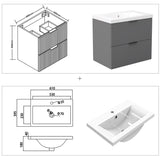 Modern Splash Wall Mounted Anthracite Bathroom Vanity Unit With Thick Ceramic Basin And 2 Soft Close Drawers  600*385*520mm