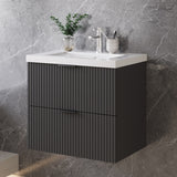 Modern Splash Wall Mounted Anthracite Bathroom Vanity Unit With Thick Ceramic Basin And 2 Soft Close Drawers  600*385*520mm