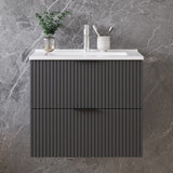 Modern Splash Wall Mounted Anthracite Bathroom Vanity Unit With Thin Ceramic Basin And 2 Soft Close Drawers 600*385*520mm
