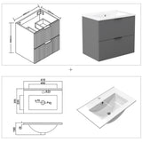 Modern Splash Wall Mounted Anthracite Bathroom Vanity Unit With Thin Ceramic Basin And 2 Soft Close Drawers 600*385*520mm