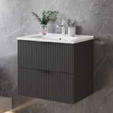 Modern Splash Wall Mounted Anthracite Bathroom Vanity Unit With Thin Ceramic Basin And 2 Soft Close Drawers 600*385*520mm
