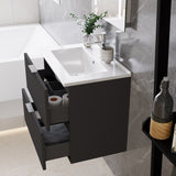 Modern Splash Wall Mounted Anthracite Bathroom Vanity Unit With Thin Ceramic Basin And 2 Soft Close Drawers 600*385*520mm