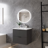 Modern Splash Wall Mounted Anthracite Bathroom Vanity Unit With Thin Ceramic Basin And 2 Soft Close Drawers 600*385*520mm