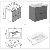 Modern Splash Wall Mounted Anthracite Bathroom Vanity Unit With Artificial Stone Basin And 2 Soft Close Drawers 600*385*520mm