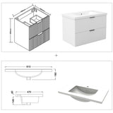 Modern Splash Wall Mounted White Bathroom Vanity Unit With Ceramic Basin And 2 Soft Close Drawers 790*460*520mm