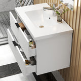 Modern Splash Wall Mounted White Bathroom Vanity Unit With Ceramic Basin And 2 Soft Close Drawers 790*460*520mm