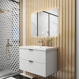 Modern Splash Wall Mounted White Bathroom Vanity Unit With Ceramic Basin And 2 Soft Close Drawers 790*460*520mm