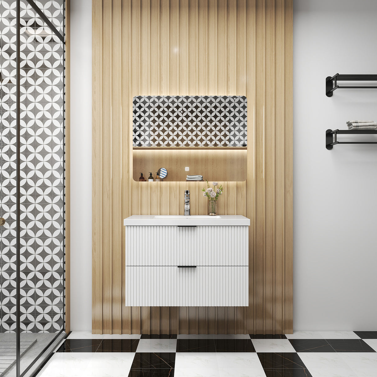 Modern Splash Wall Mounted White Bathroom Vanity Unit With Ceramic Basin And 2 Soft Close Drawers 790*460*520mm