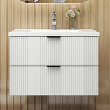 Modern Splash Wall Mounted White Bathroom Vanity Unit With Thick Ceramic Basin And 2 Soft Close Drawers 790*460*520mm