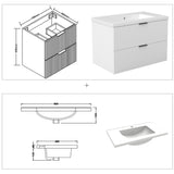 Modern Splash Wall Mounted White Bathroom Vanity Unit With Thick Ceramic Basin And 2 Soft Close Drawers 790*460*520mm