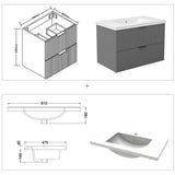 Modern Splash Wall Mounted Anthracite Bathroom Vanity Unit With Artificial Stone Basin And 2 Soft Close Drawers 790*460*520mm