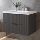 Modern Splash Wall Mounted Anthracite Bathroom Vanity Unit With Artificial Stone Basin And 2 Soft Close Drawers 790*460*520mm