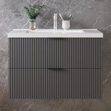 Modern Splash Wall Mounted Anthracite Bathroom Vanity Unit With Thick Ceramic Basin And 2 Soft Close Drawers 790*460*520mm