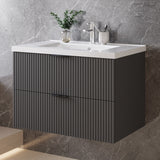 Modern Splash Wall Mounted Anthracite Bathroom Vanity Unit With Thick Ceramic Basin And 2 Soft Close Drawers 790*460*520mm