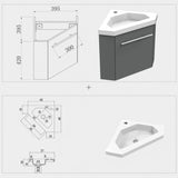 Modern Splash Mat Anthracite Corner Bathroom Vanity Unit With Integrated Sink 1 Door Soft-Close 395*395*420mm