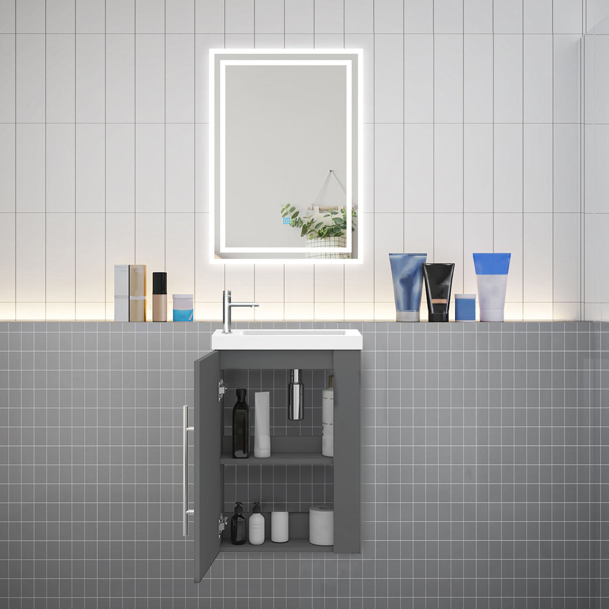 Modern Splash Wall-Mounted Mat Anthracite Free Standing Bathroom Vanity Unit With Integrated Sink 1 Door Soft-Close Door  440*230*600mm