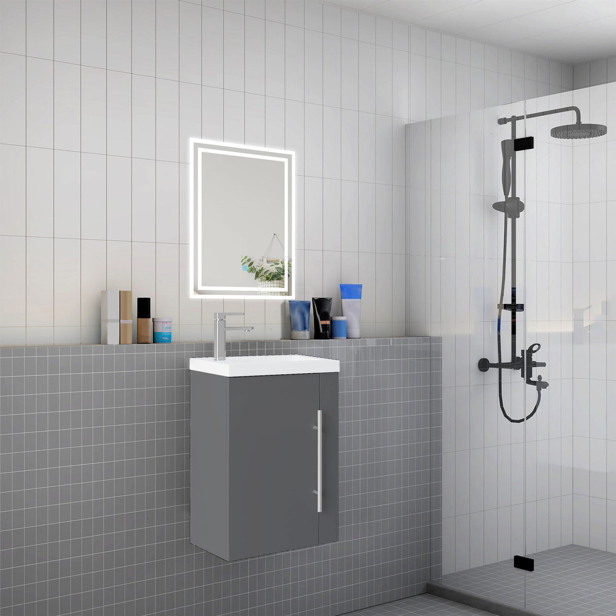 Modern Splash Wall-Mounted Mat Anthracite Free Standing Bathroom Vanity Unit With Integrated Sink 1 Door Soft-Close Door  440*230*600mm