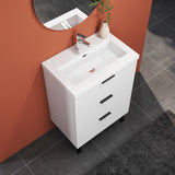 Modern Splash White Bathroom Vanity With Square Basin And 3 Soft Close Drawers 600*385*850mm