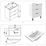 Modern Splash White Bathroom Vanity With Thick Ceramic Basin And 3 Soft Close Drawers 600*385*850mm