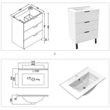 Modern Splash White Bathroom Vanity With Thin Ceramic Basin And 3 Soft Close Drawers 600*385*850mm