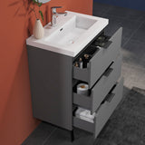 Modern Splash Anthracite Bathroom Vanity With Thick Ceramic Basin And 3 Soft Close Drawers 600*385*850mm