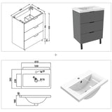 Modern Splash Anthracite Bathroom Vanity With Thick Ceramic Basin And 3 Soft Close Drawers 600*385*850mm