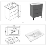 Modern Splash Anthracite Bathroom Vanity With Square Basin And 3 Soft Close Drawers 600*385*850mm