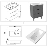 Modern Splash Anthracite Bathroom Vanity With Basin And 3 Soft Close Drawers 600*385*850mm
