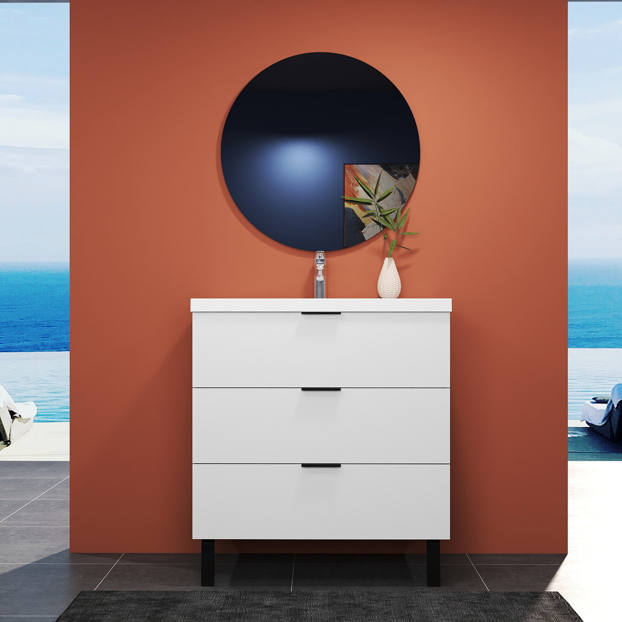 Modern Splash White Bathroom Vanity With Square Basin And 3 Soft Close Drawers 800*460*850mm