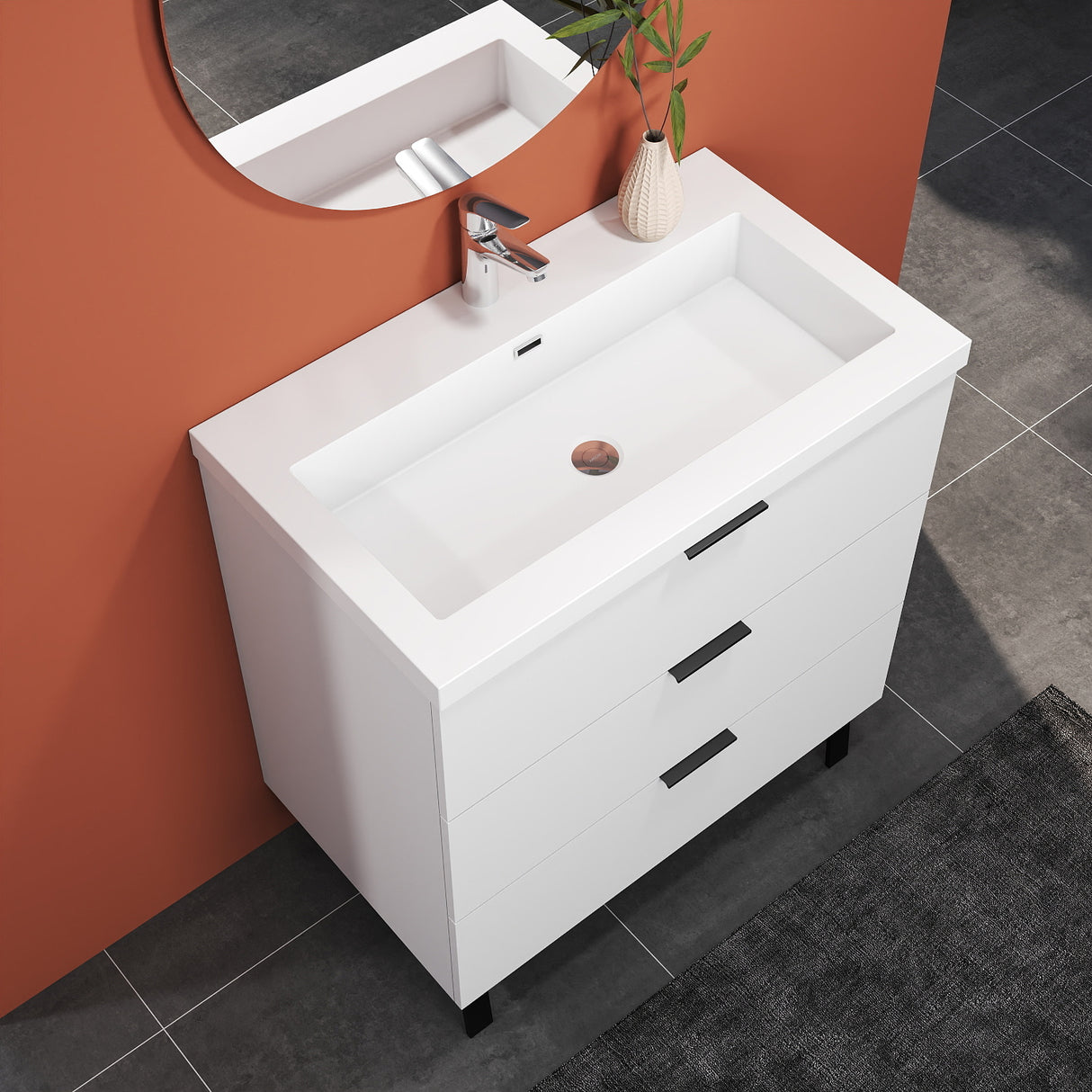 Modern Splash White Bathroom Vanity With Basin3 Soft Close Drawers 800*460*850mm
