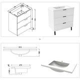 Modern Splash White Bathroom Vanity With Square Basin And 3 Soft Close Drawers 800*460*850mm