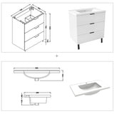 Modern Splash White Bathroom Vanity With Thick Ceramic Basin And 3 Soft Close Drawers 800*460*850mm