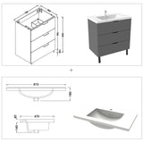 Modern Splash Anthracite Bathroom Vanity With Square Basin And 3 Soft Close Drawers 800*460*850mm