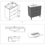 Modern Splash Anthracite Bathroom Vanity With Thick Ceramic Basin And 3 Soft Close Drawers 800*460*850mm