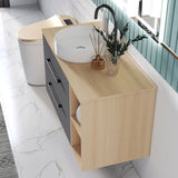 Modern Splash Wall-Mounted Bathroom Vanity Unit With 2 Soft Close Drawers Ceramic Basin Oak Anthracite 990*460*520mm 350A