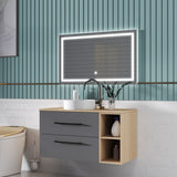 Modern Splash Wall-Mounted Bathroom Vanity Unit With 2 Soft Close Drawers Ceramic Basin Oak Anthracite 990*460*520mm 350A