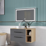Modern Splash Wall-Mounted Bathroom Vanity Unit With 2 Soft Close Drawers Ceramic Basin Oak Anthracite 990*460*520mm 360A