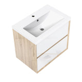 Modern Splash Wall Mounted Bathroom Vanity Unit With Artificial Stone Basin And 2 Soft Close Drawers Gloss WhiteOak 600*400*520mm
