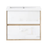 Modern Splash Wall Mounted Bathroom Vanity Unit With Artificial Stone Basin And 2 Soft Close Drawers Gloss WhiteOak 600*400*520mm