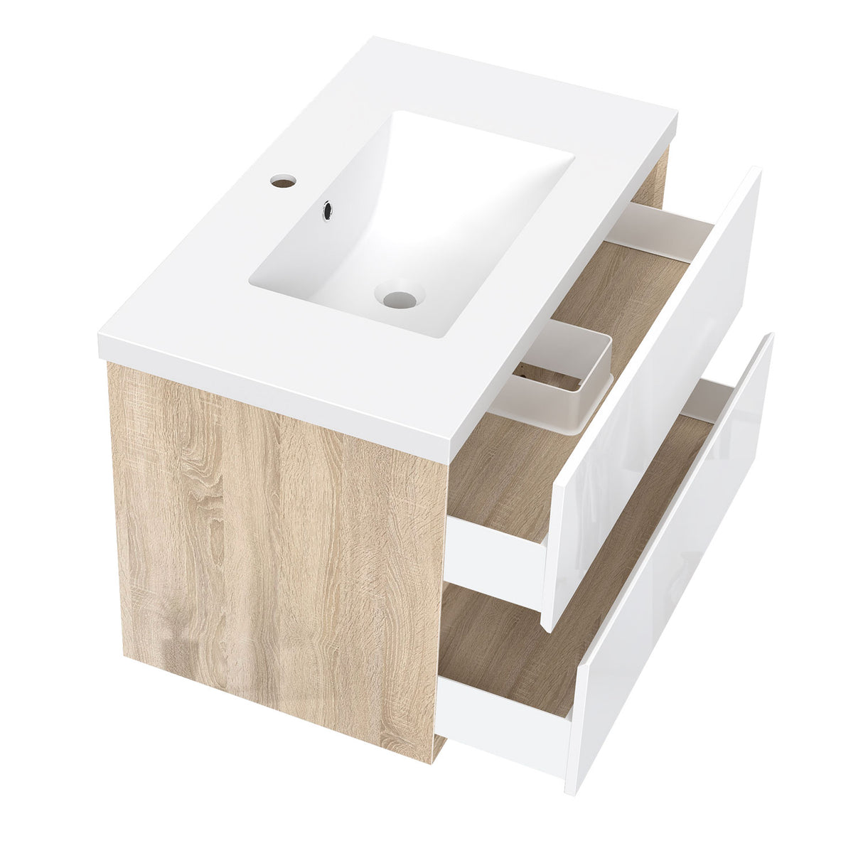 Modern Splash Wall Mounted Bathroom Vanity Unit With Artificial Stone Square Basin And 2 Soft Close Drawers Gloss WhiteOak 790*460*520mm