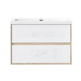 Modern Splash Wall Mounted Bathroom Vanity Unit With Artificial Stone Basin And 2 Soft Close Drawers Gloss WhiteOak 790*460*520mm