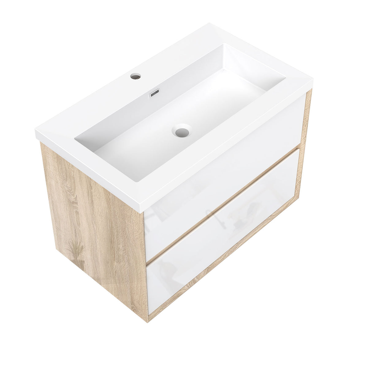 Modern Splash Wall Mounted Bathroom Vanity Unit With Artificial Stone Basin And 2 Soft Close Drawers Gloss WhiteOak 790*460*520mm