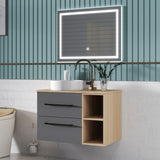 Modern Splash Wall-Mounted Bathroom Vanity Unit With 2 Soft Close Drawers Ceramic Basin Oak Anthracite 790*460*520mm 350A